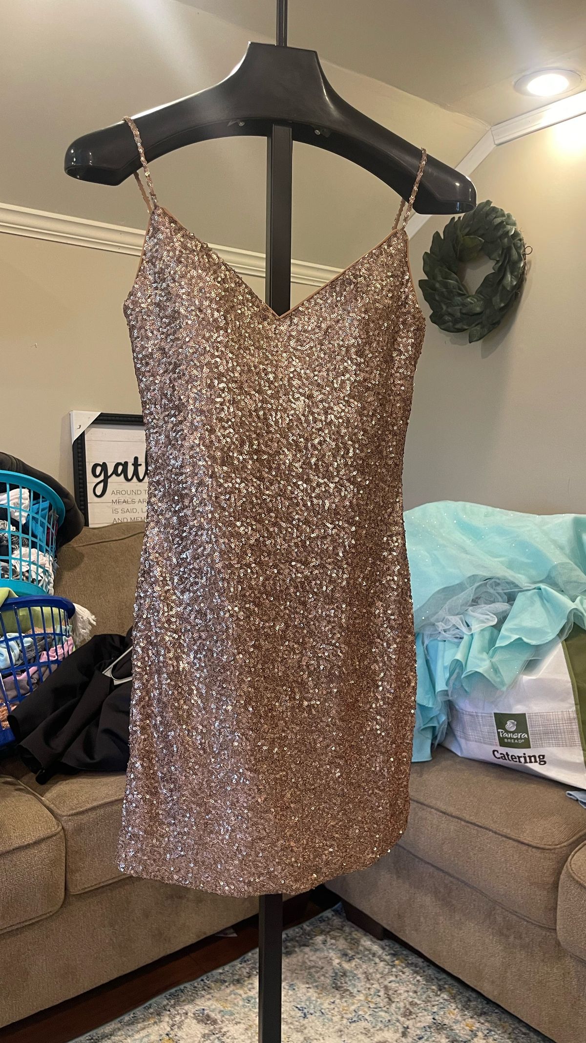 La Femme Size 8 Prom Gold A-line Dress on Queenly