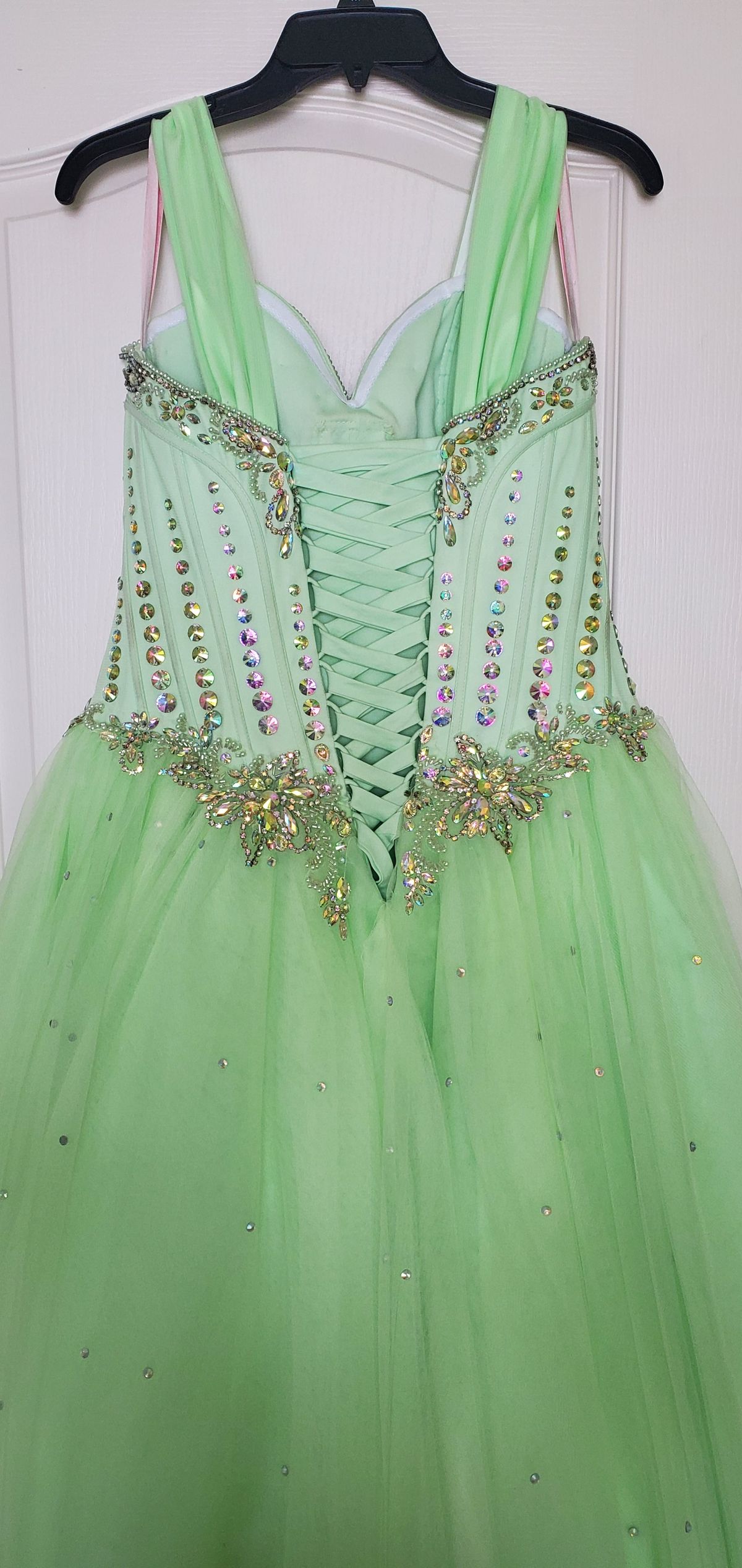 Size 12 Lace Light Green Ball Gown on Queenly