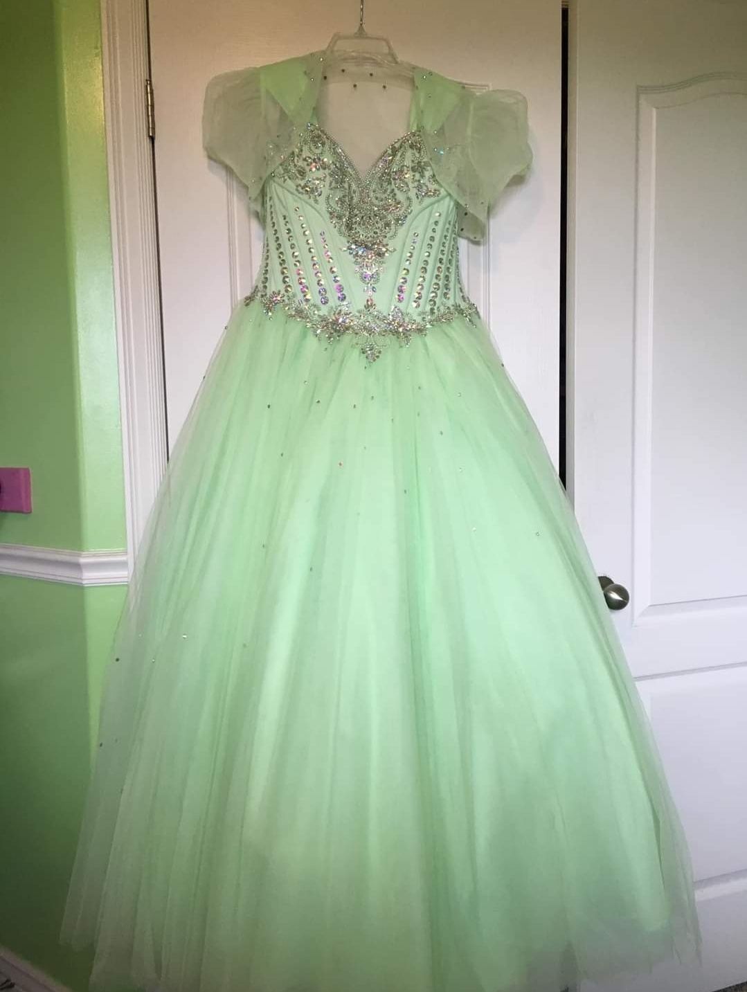 Size 12 Lace Light Green Ball Gown on Queenly