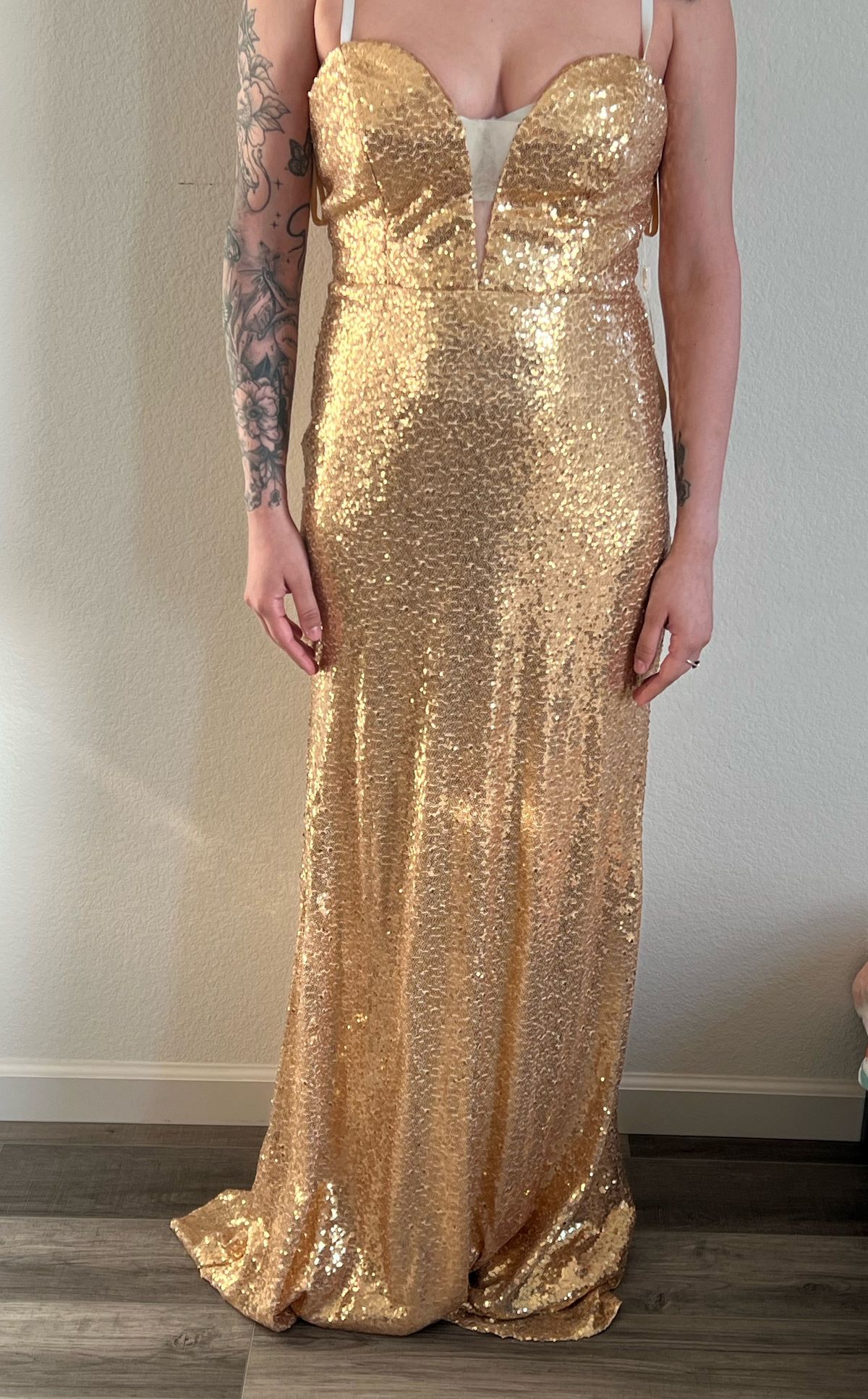 Size 10 Prom Gold Floor Length Maxi on Queenly