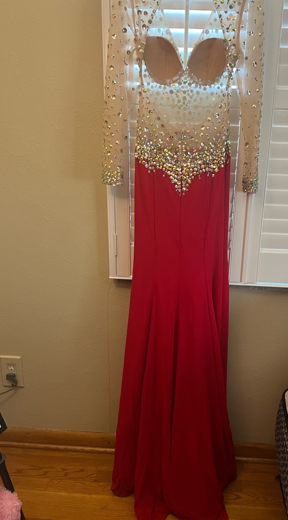 Size 6 Prom Sequined Red Side Slit Dress on Queenly