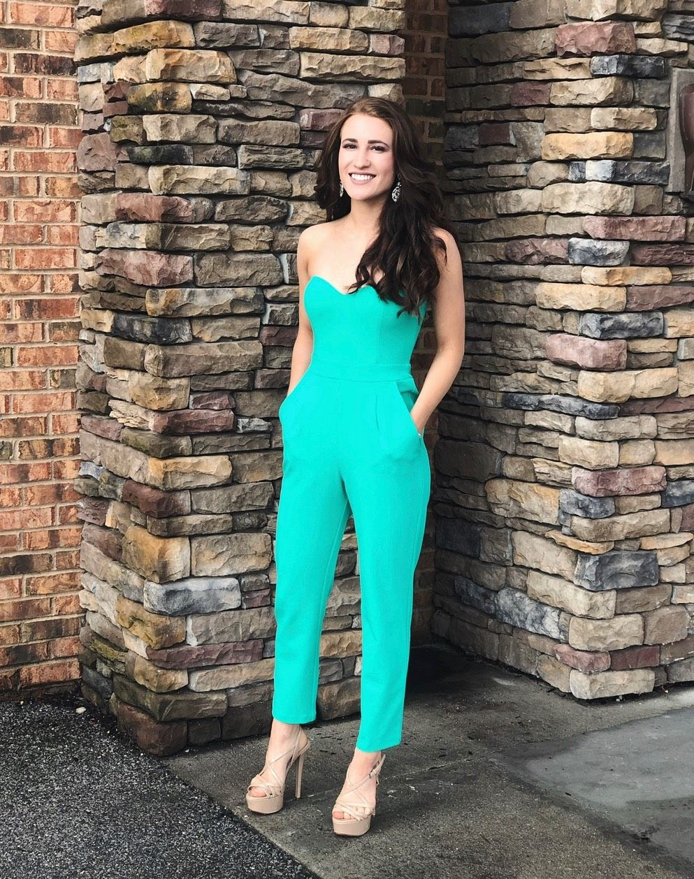 Express Size 0 Pageant Interview Turquoise Blue Formal Jumpsuit on Queenly