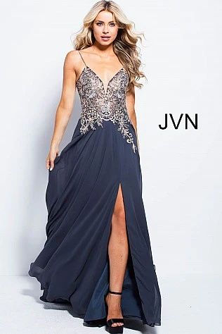 Style JVN55885 JVN Size 10 Prom Silver A-line Dress on Queenly