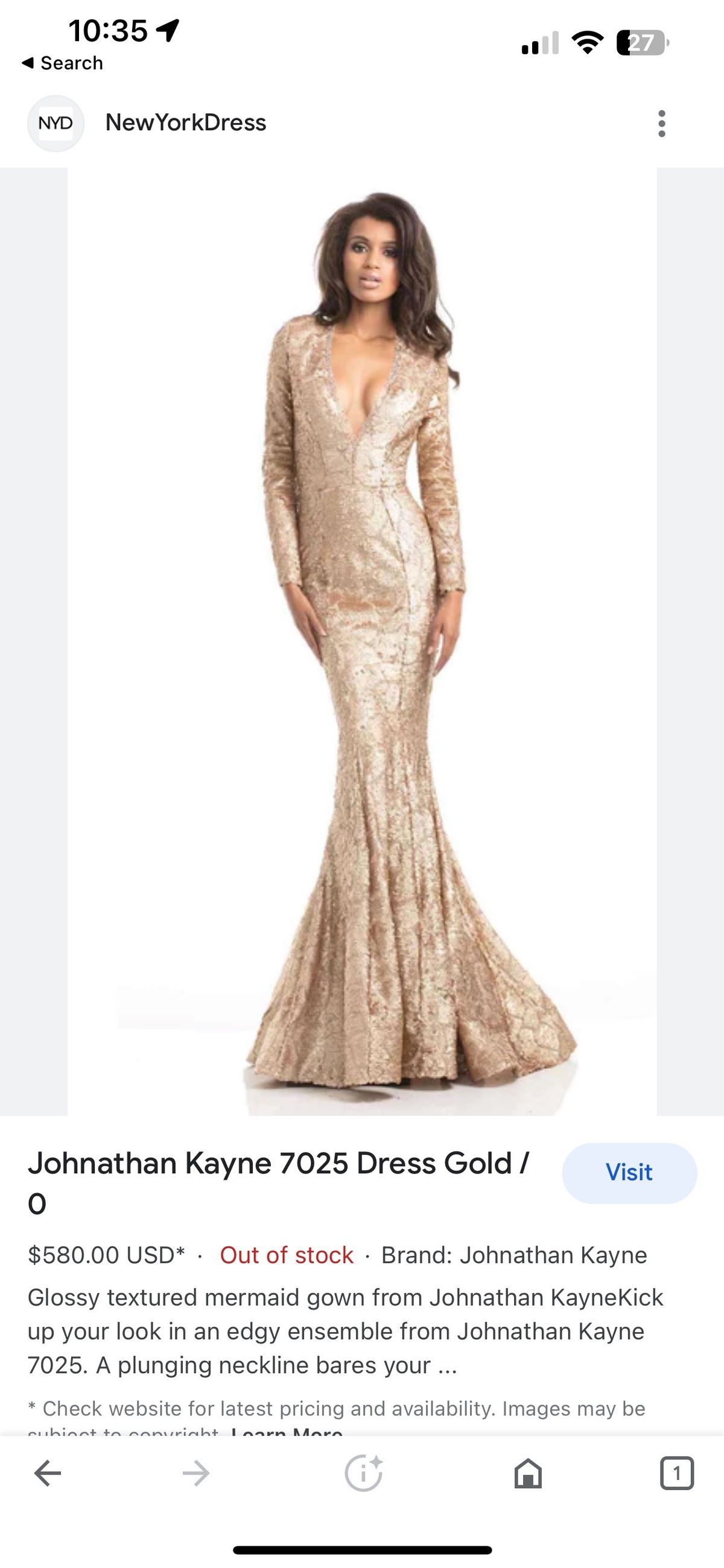 Johnathan Kayne Size 10 Gold Mermaid Dress on Queenly