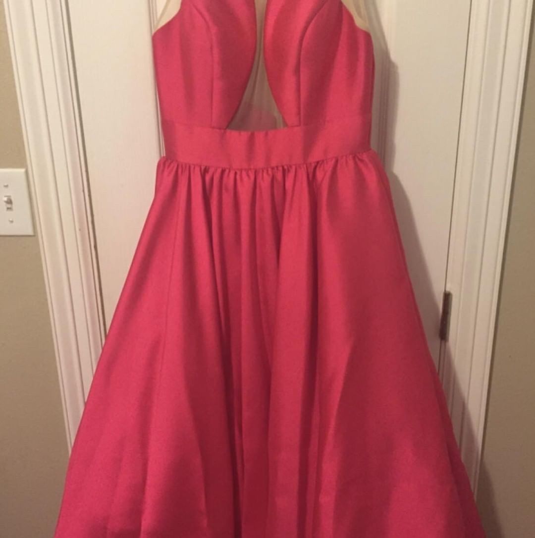 Jovani Size 2 Prom Sheer Hot Pink A-line Dress on Queenly