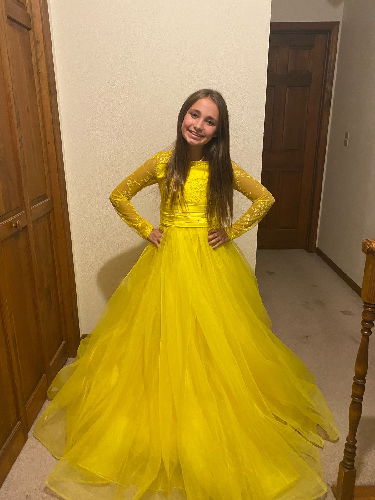 Girls Size 10 Pageant Yellow Ball Gown on Queenly