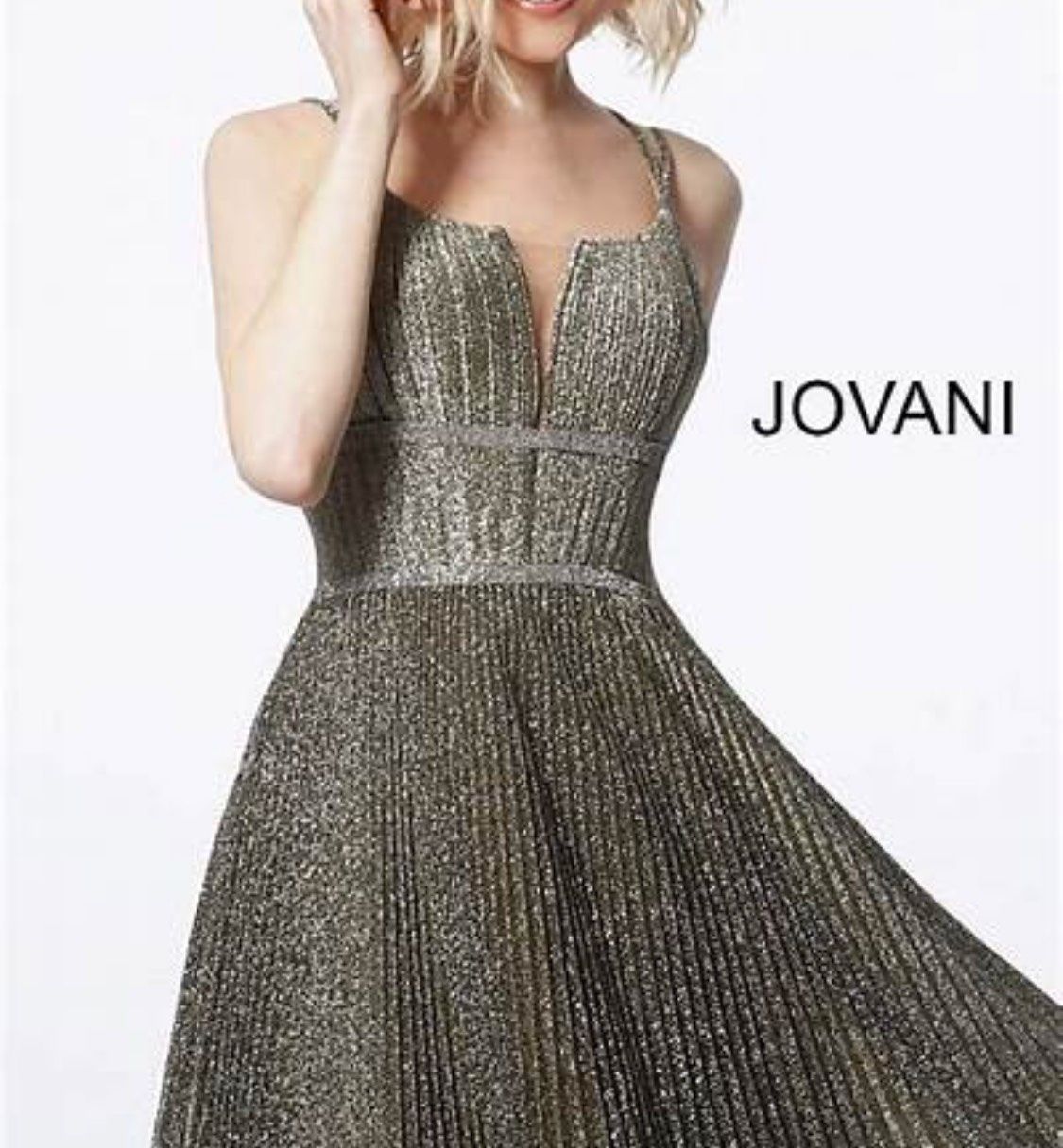 Jovani Size 8 Homecoming Plunge Sequined Gold A-line Dress on Queenly