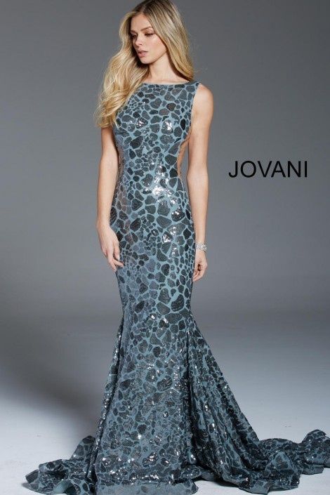 Style 61229 Jovani Size 00 Sequined Blue Mermaid Dress on Queenly