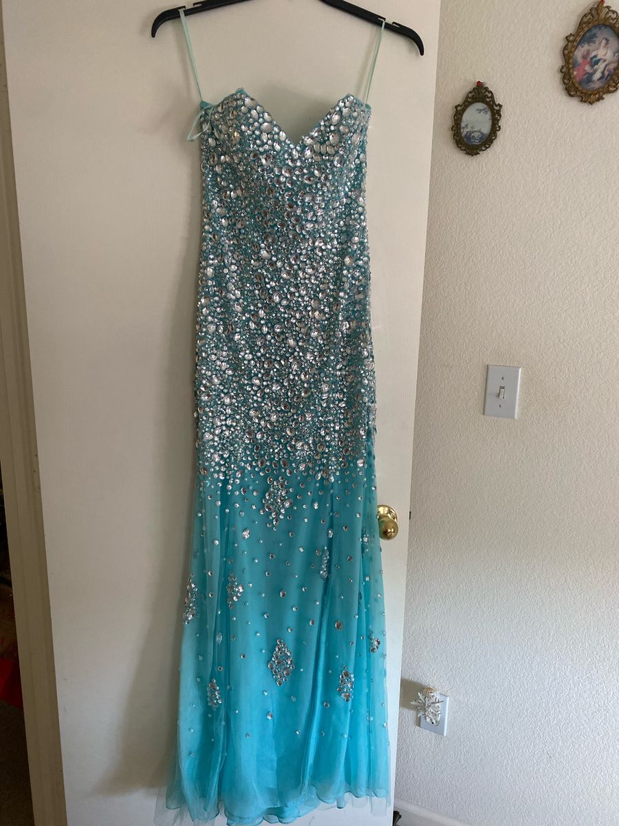 Jovani Size 4 Prom Strapless Sequined Light Blue Floor Length Maxi on Queenly