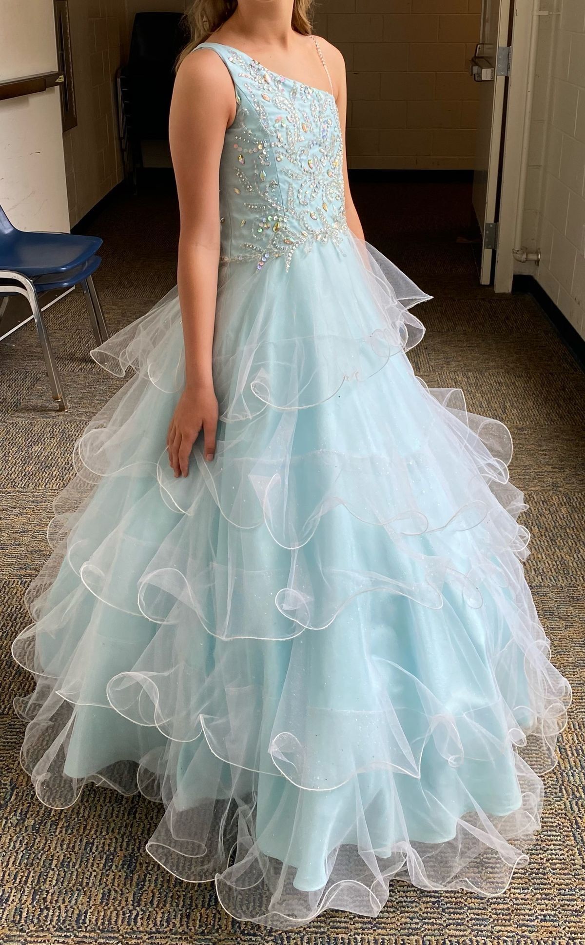 Mac Duggal Girls Size 12 Pageant Blue Ball Gown on Queenly