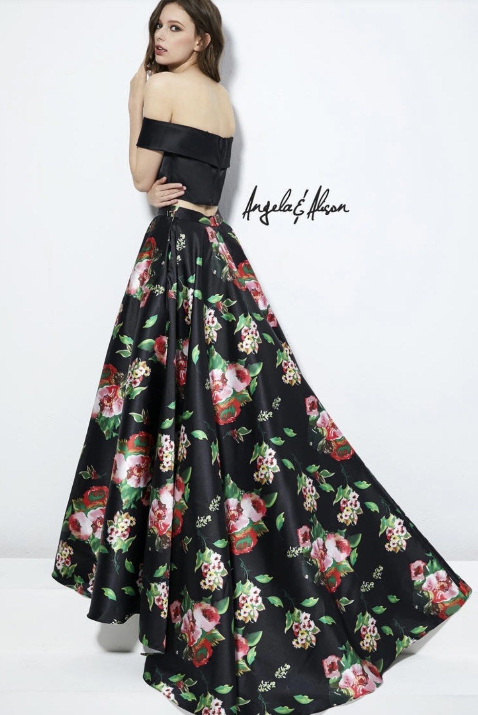Angela and Alison Size 10 Off The Shoulder Floral Multicolor Ball Gown on Queenly