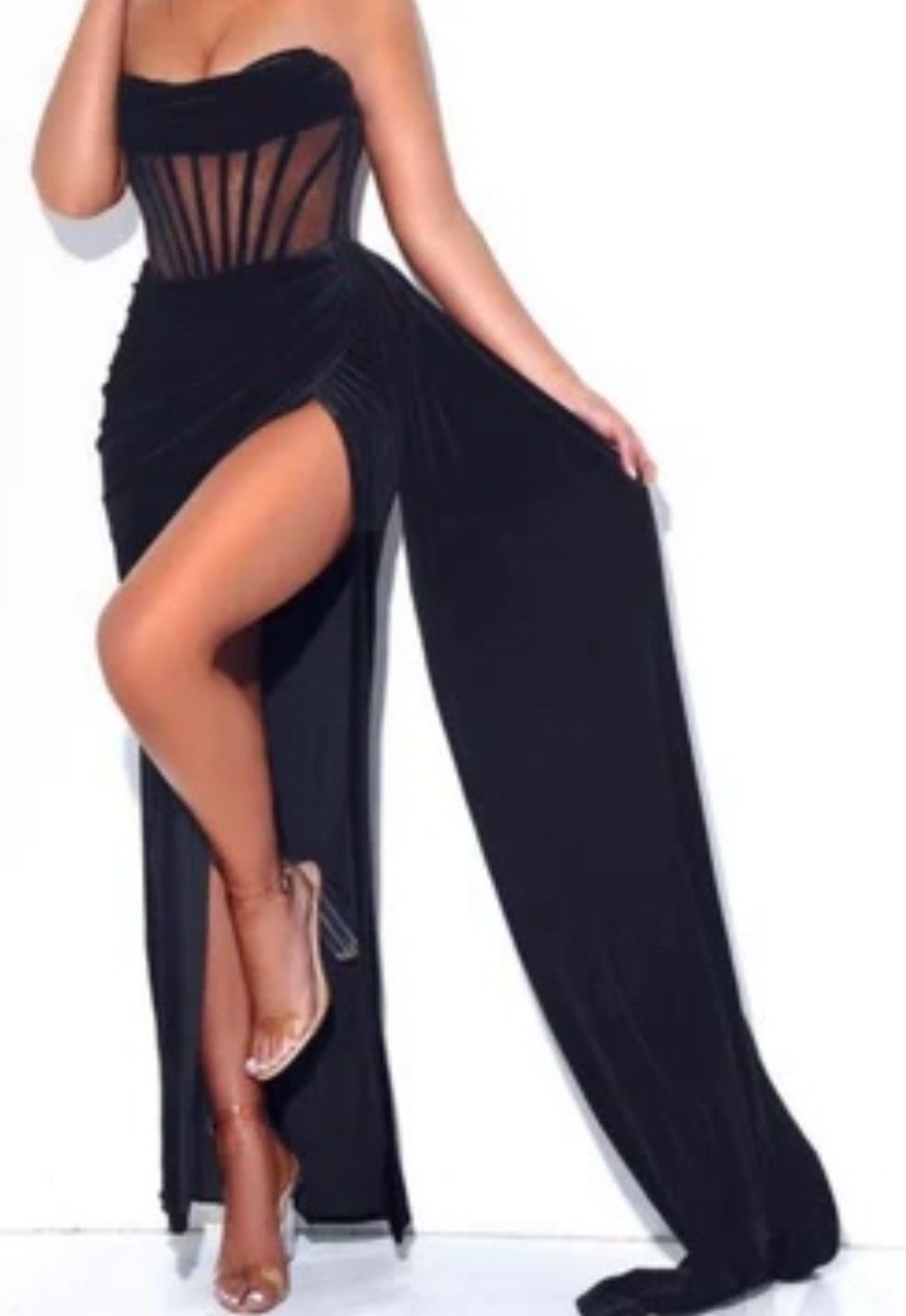 Size 2 Strapless Black Side Slit Dress on Queenly