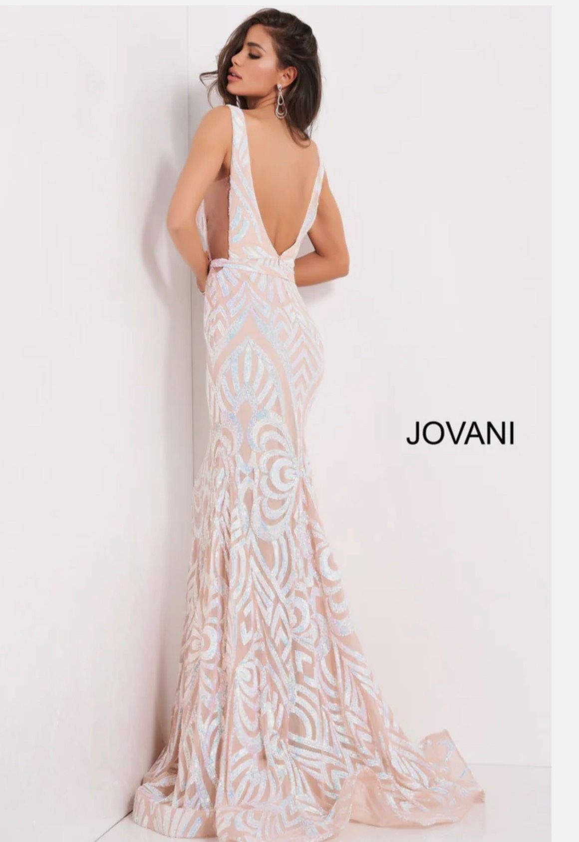 Jovani Size 2 Wedding Plunge Nude Floor Length Maxi on Queenly