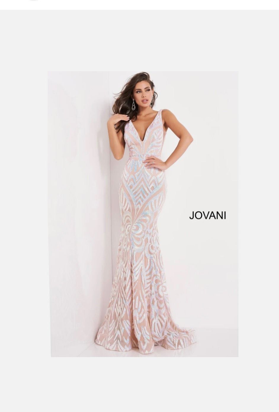 Jovani Size 2 Wedding Plunge Nude Floor Length Maxi on Queenly