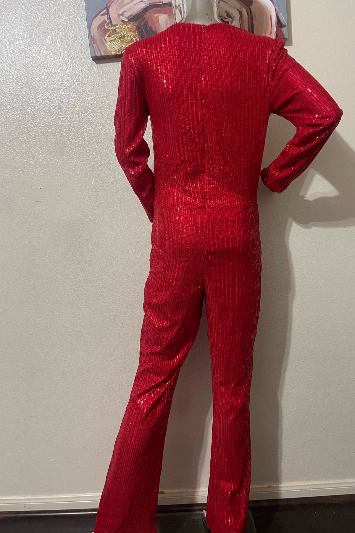 Size 12 Sequined Red Formal Jumpsuit on Queenly