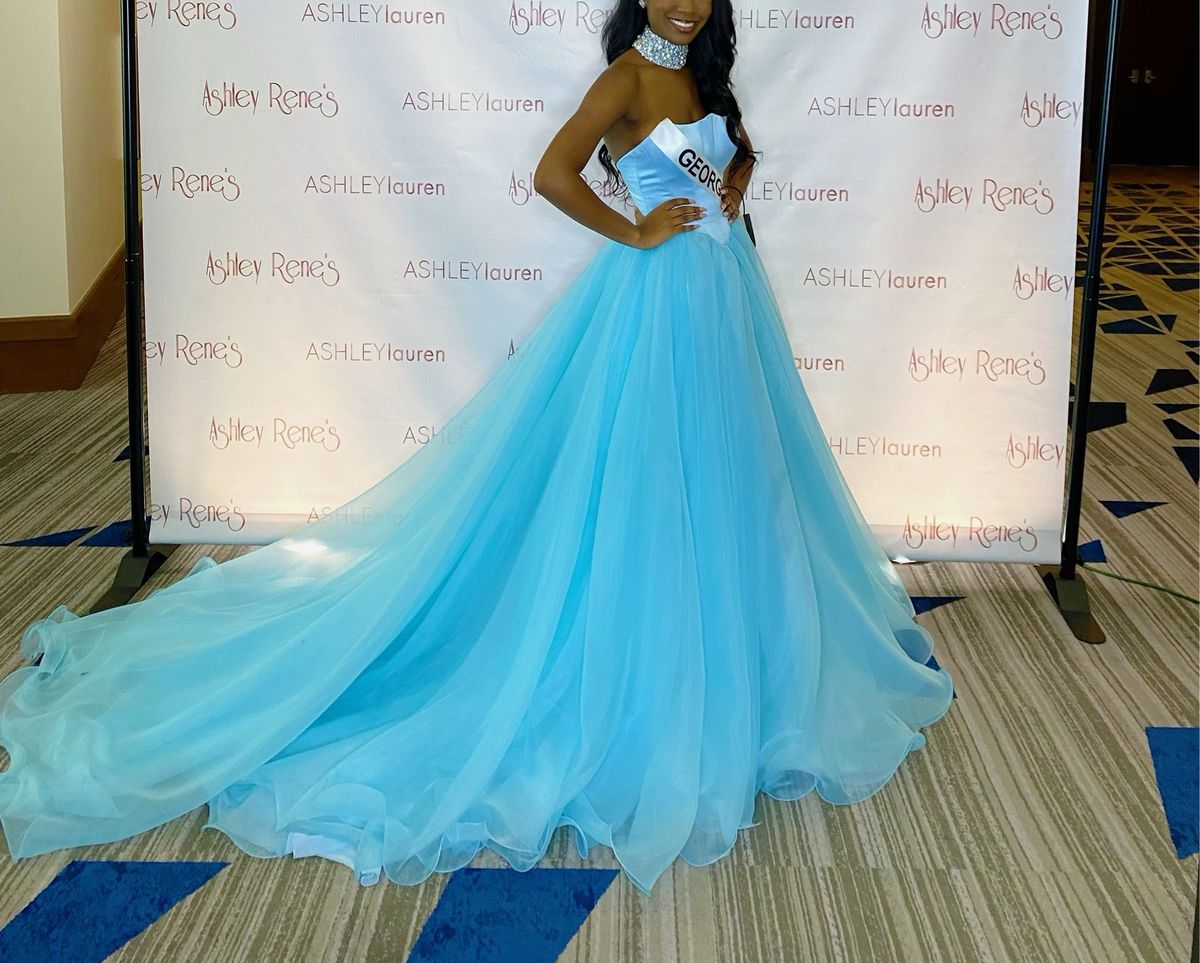 Sherri Hill Size S Pageant Light Blue Ball Gown on Queenly
