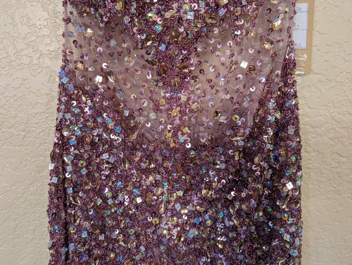 Style Mauve Sequined & Rhinestone Halter Sheer Illusion Mermaid Gown Amelia Size 4 Prom Halter Purple Mermaid Dress on Queenly