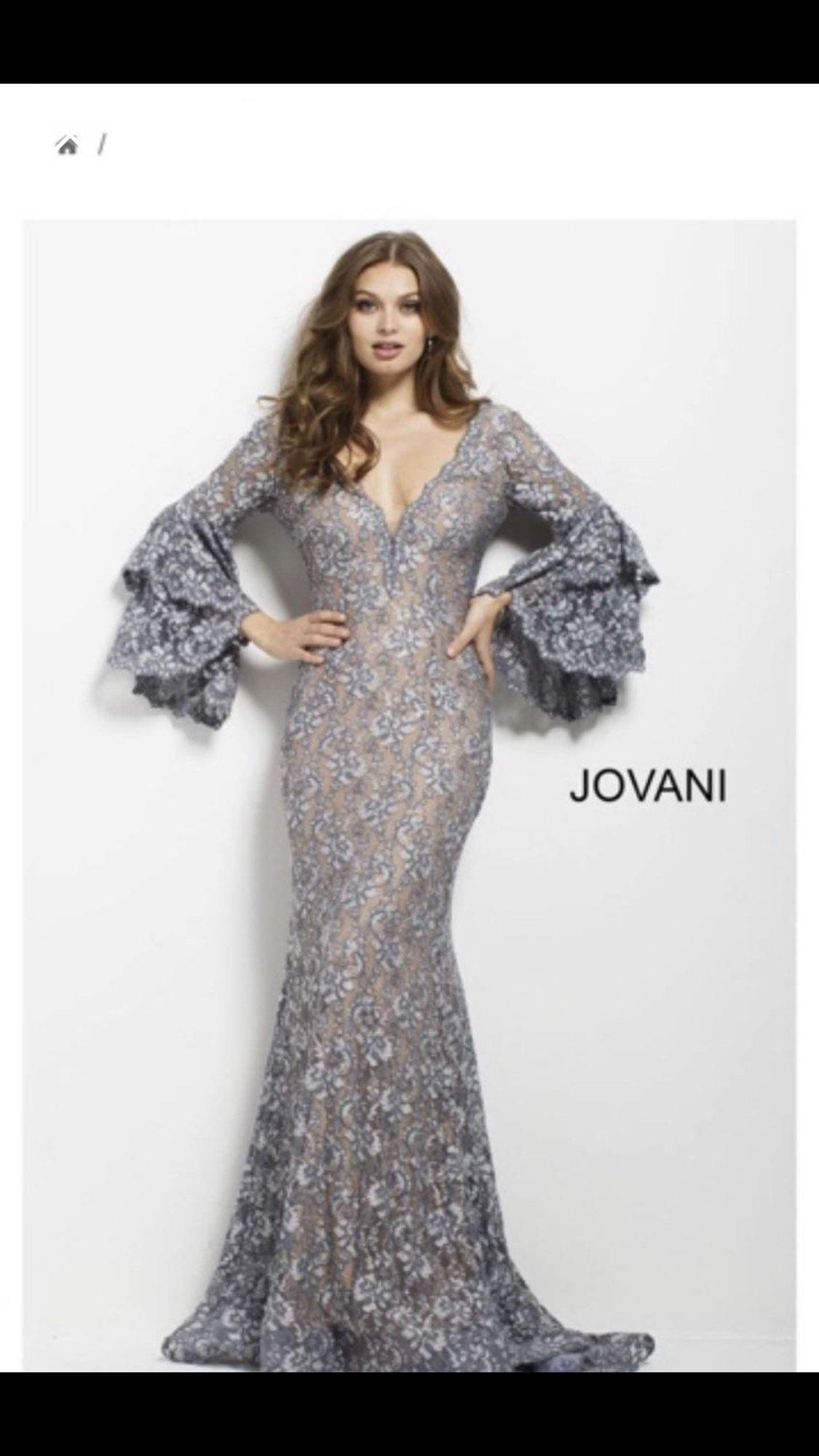 Jovani Size 10 Prom Plunge Lace Silver Mermaid Dress on Queenly