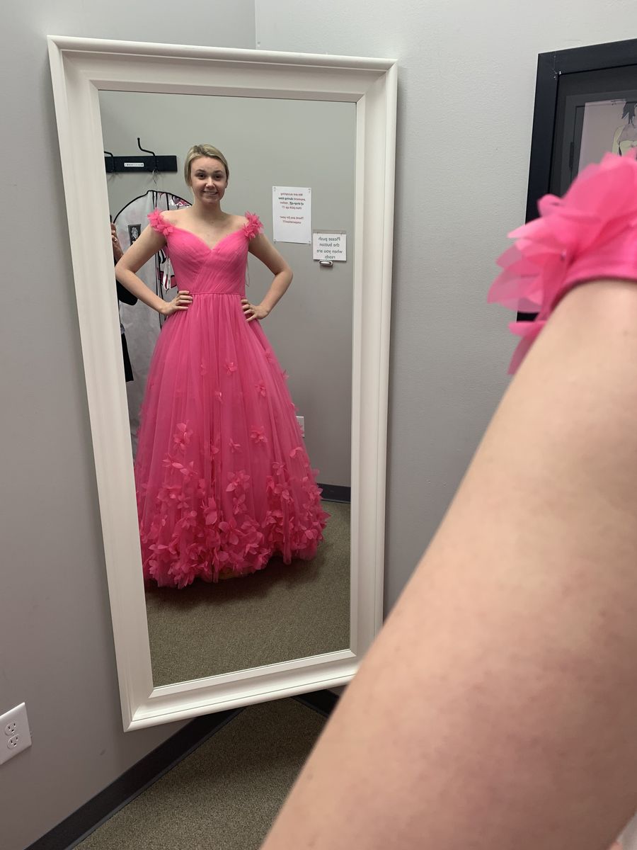 Sherri Hill Size 10 Prom Off The Shoulder Hot Pink Ball Gown on Queenly