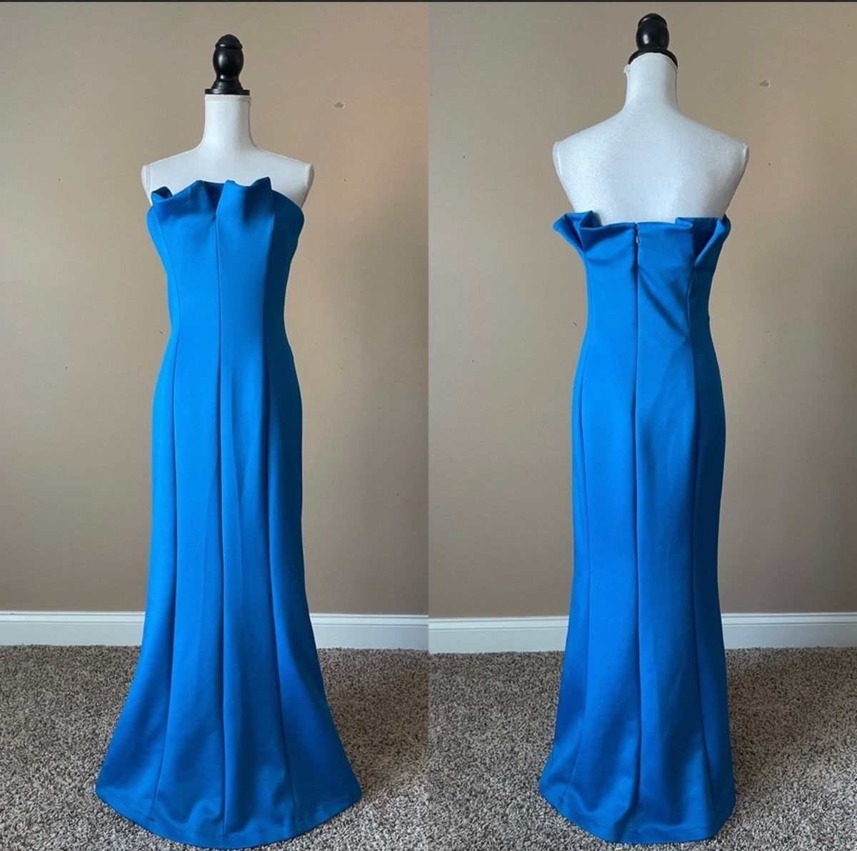 Black Halo Size 12 Strapless Blue Mermaid Dress on Queenly
