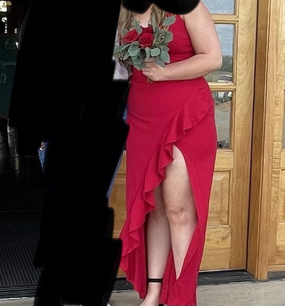 Size L Prom Red Side Slit Dress on Queenly