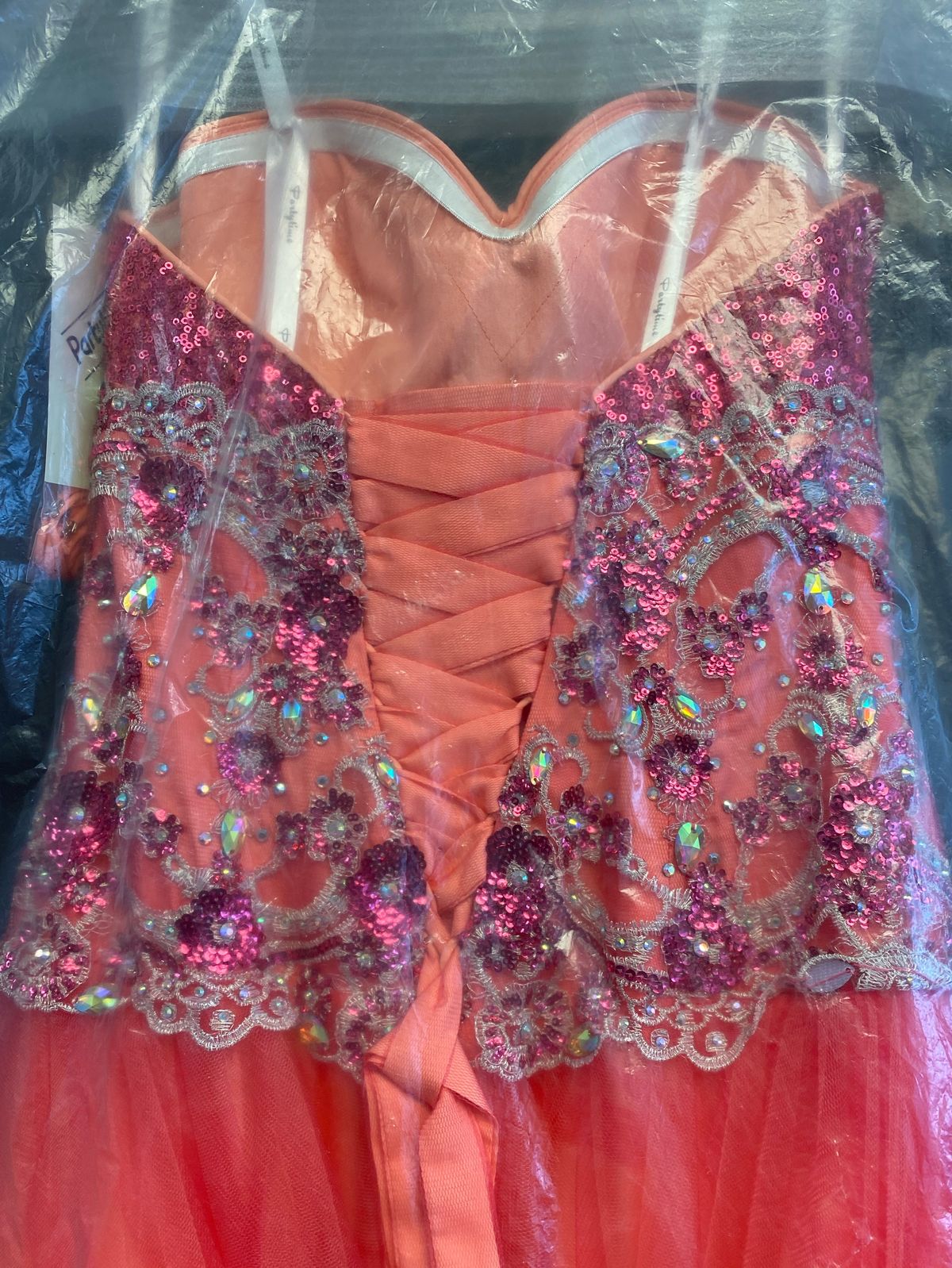 Party Time Formals Size 4 Strapless Lace Orange Ball Gown on Queenly
