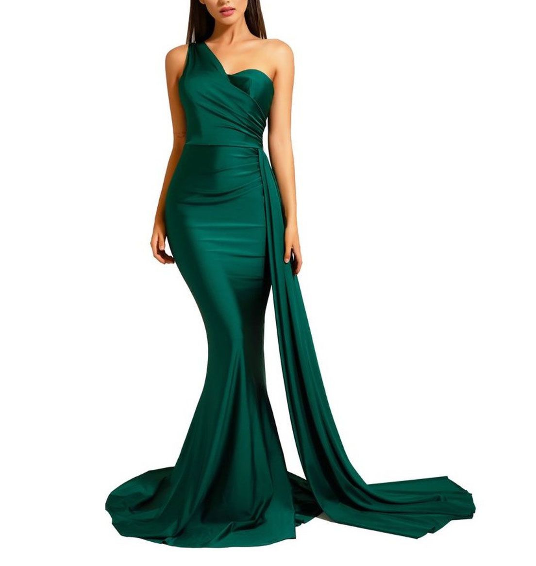 Style Emerald Green Sweetheart Neck One Shoulder Mermaid Gown Amelia  Size 6 Wedding Guest One Shoulder Green Mermaid Dress on Queenly