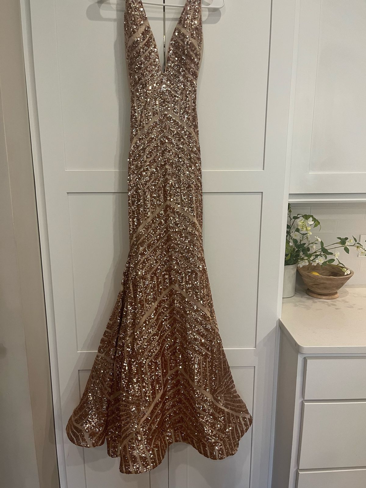 Jovani Size 2 Bridesmaid Plunge Gold Floor Length Maxi on Queenly
