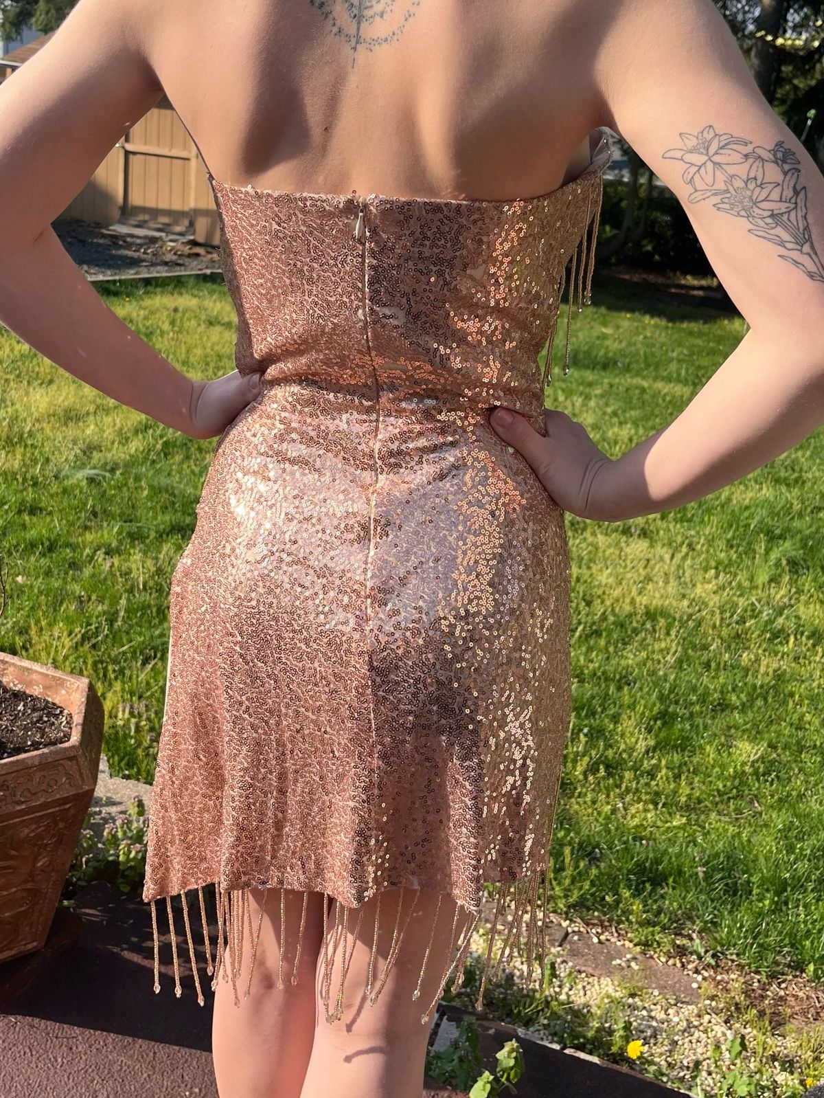 Size S Plunge Sequined Nude Cocktail Dress on Queenly