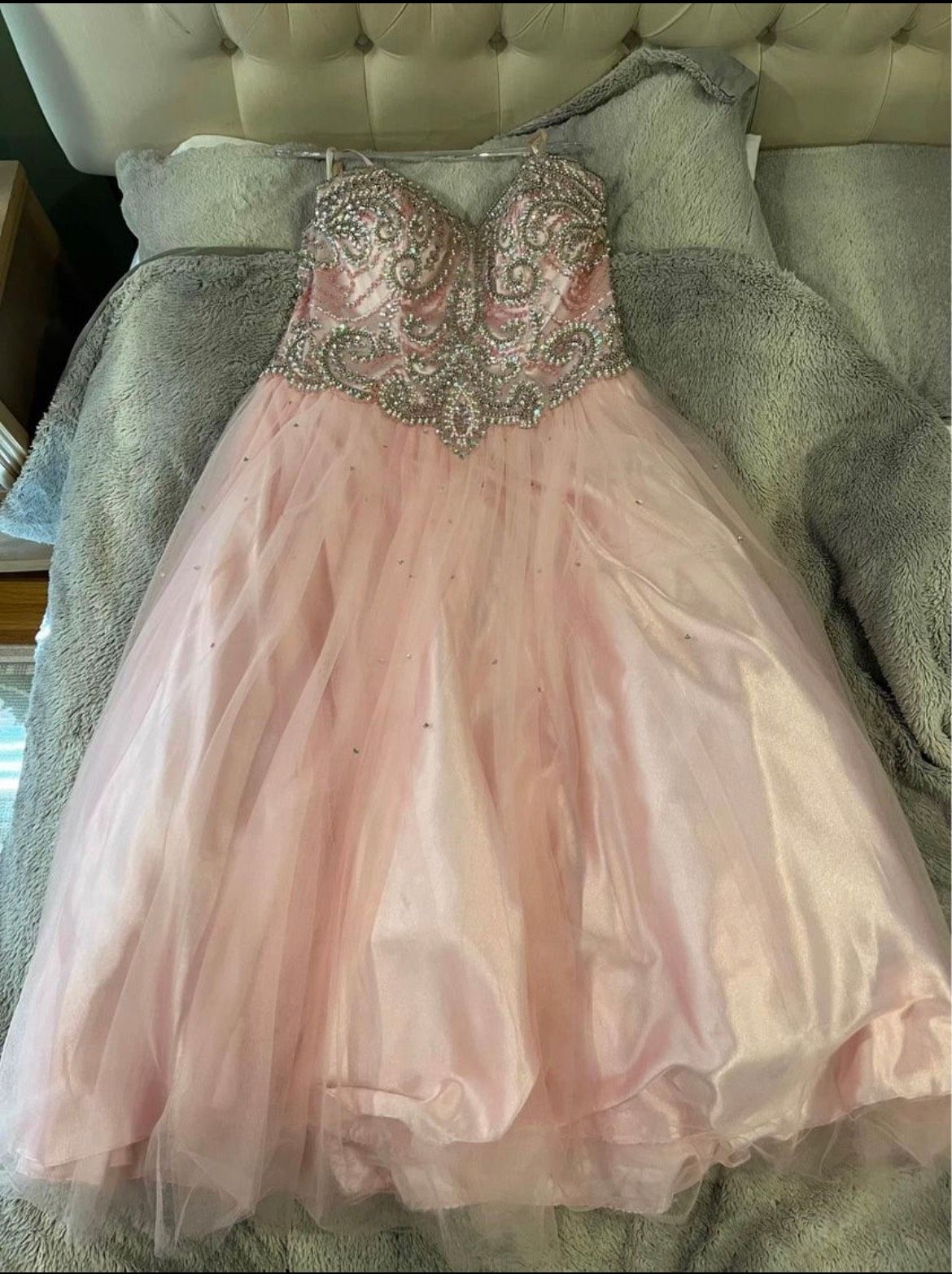 Girls Size 14 Prom Pink Ball Gown on Queenly