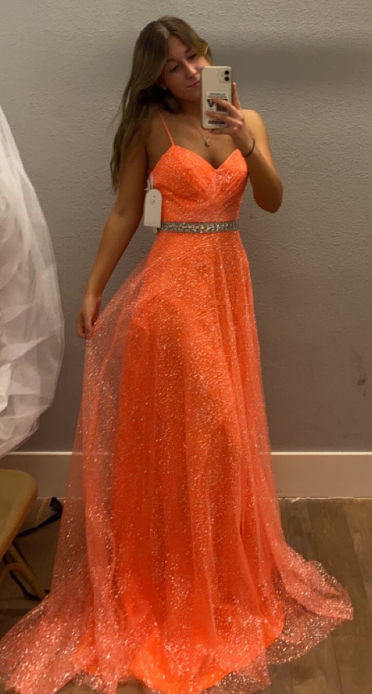 Size 2 Bridesmaid Sequined Orange Ball Gown on Queenly
