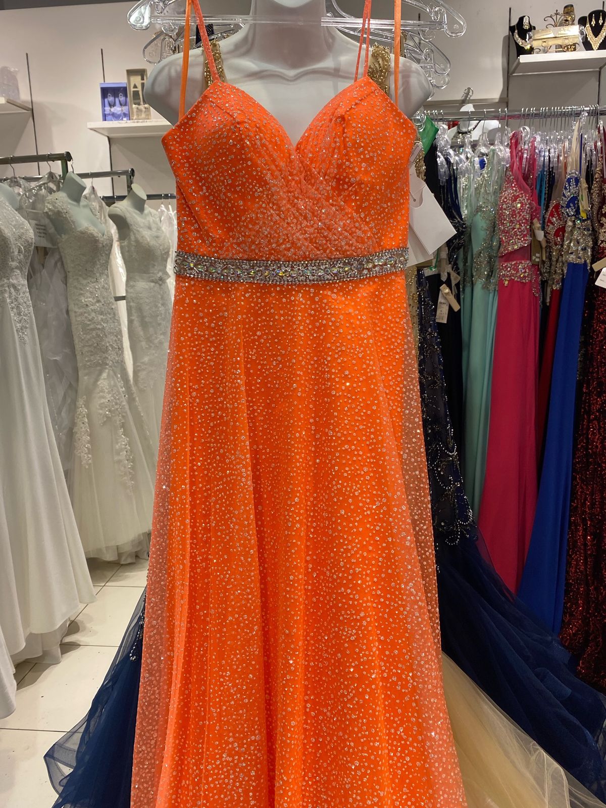 Size 2 Bridesmaid Sequined Orange Ball Gown on Queenly