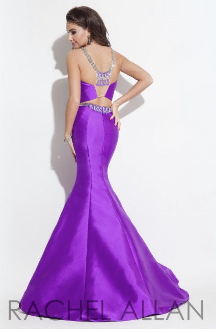 Rachel Allan Size 4 Prom High Neck Satin Purple Mermaid Dress on Queenly