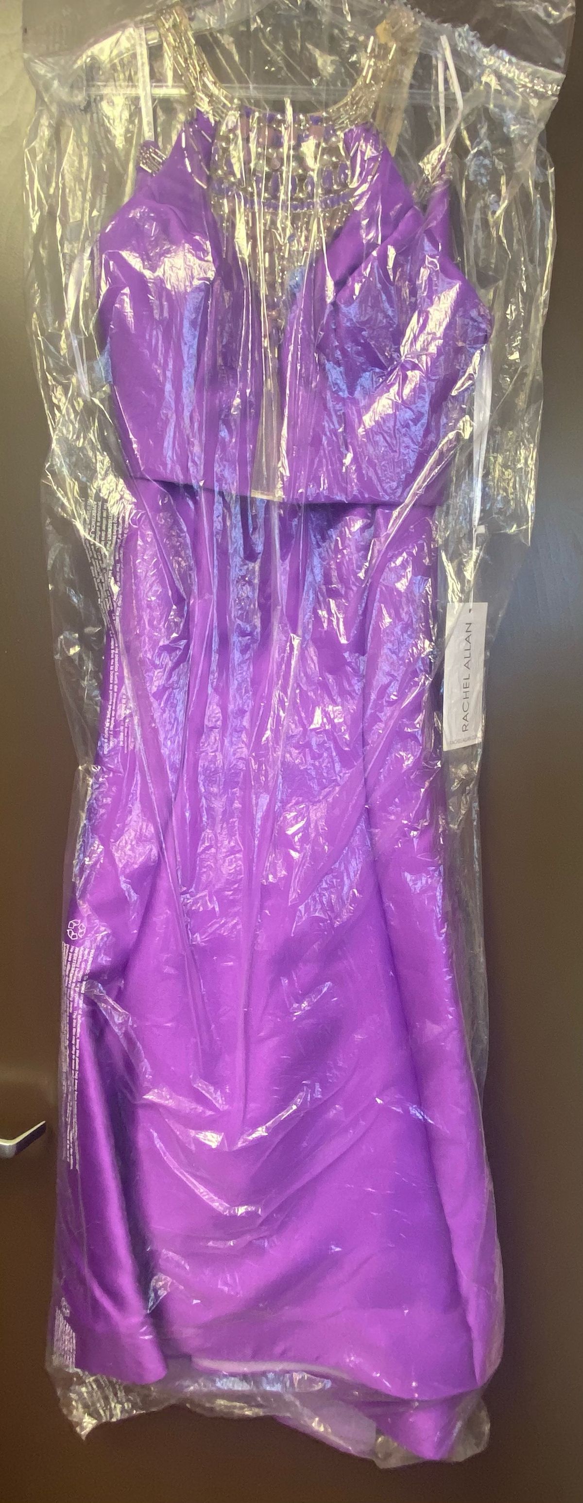 Rachel Allan Size 4 Prom High Neck Satin Purple Mermaid Dress on Queenly