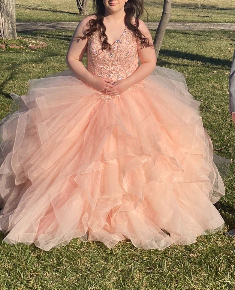 Size 14 Prom Orange Ball Gown on Queenly