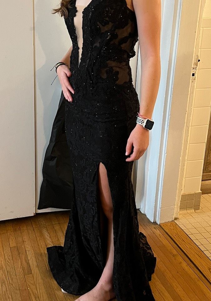 La Femme Size 2 Prom Black Side Slit Dress on Queenly