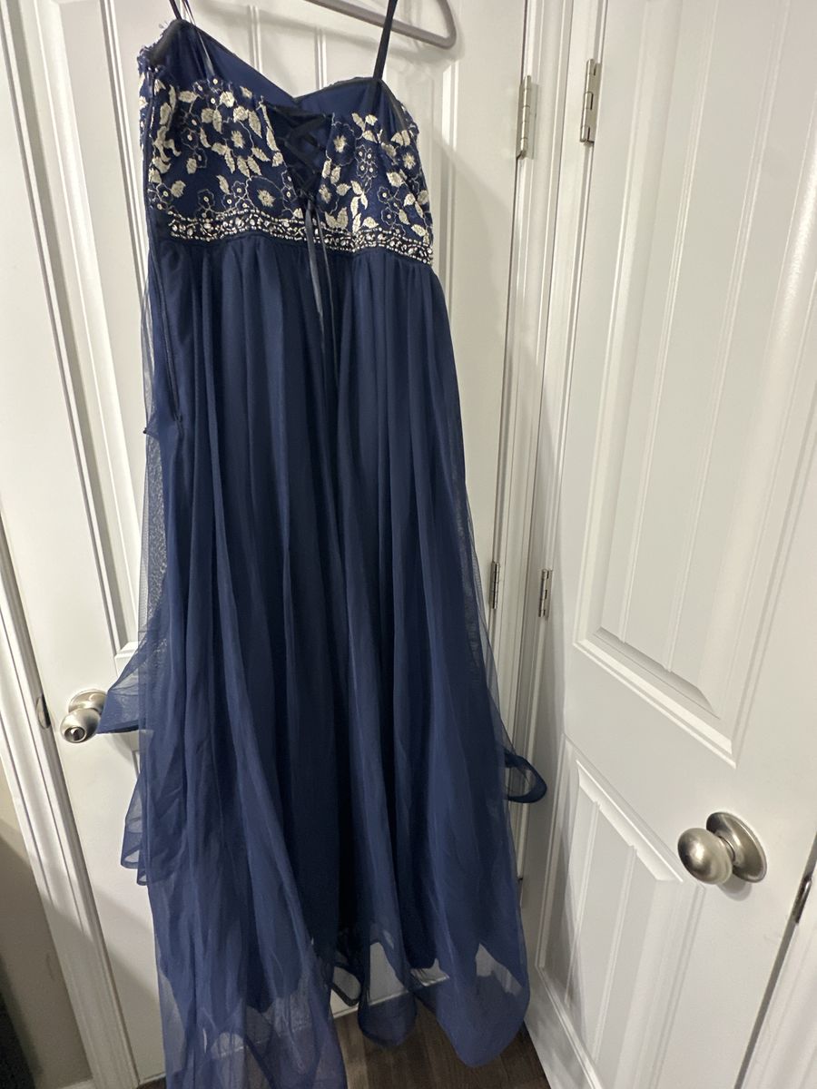 Sequin Hearts Size 14 Prom Blue Dress With Train on Queenly