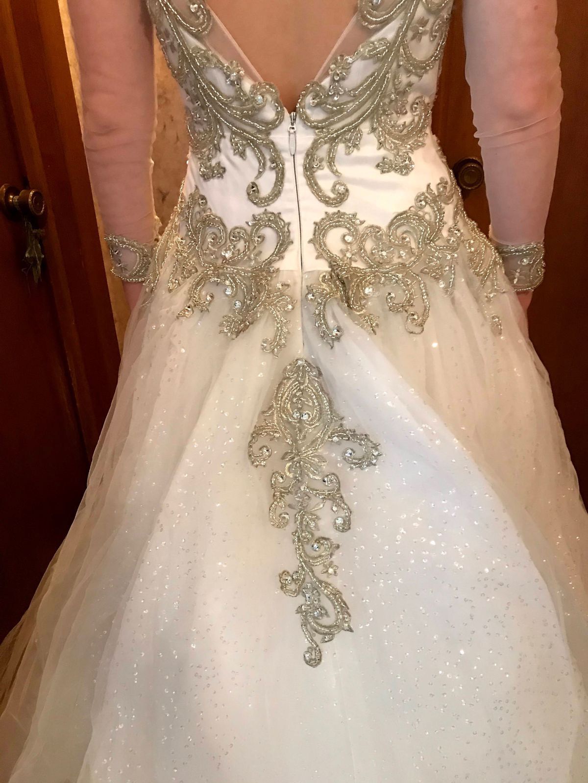 Size 4 Wedding Long Sleeve Sequined White Ball Gown on Queenly