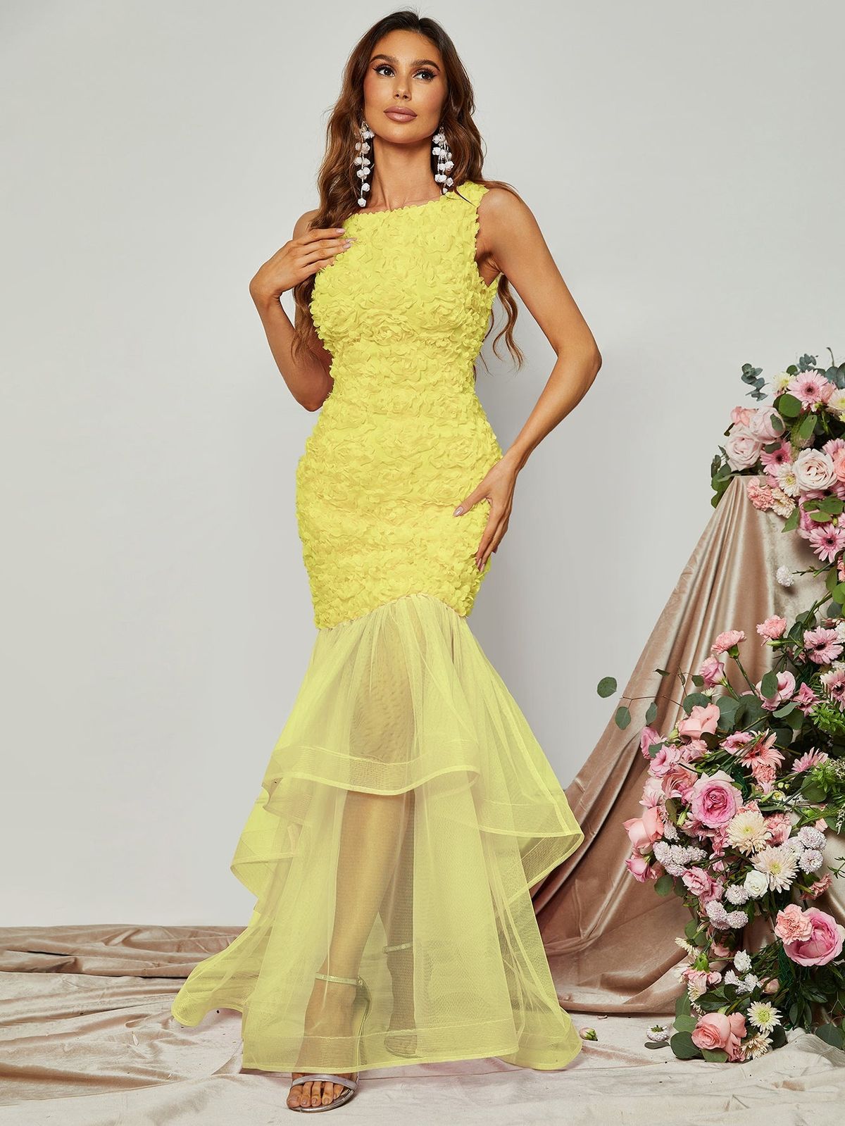 Style FSWD0833 Faeriesty Size S Sheer Yellow Mermaid Dress on Queenly