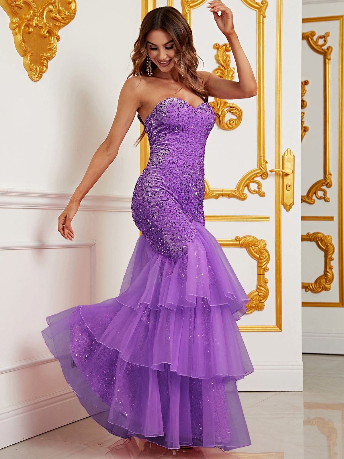 Style FSWD0371 Faeriesty Size M Sequined Purple Mermaid Dress on Queenly
