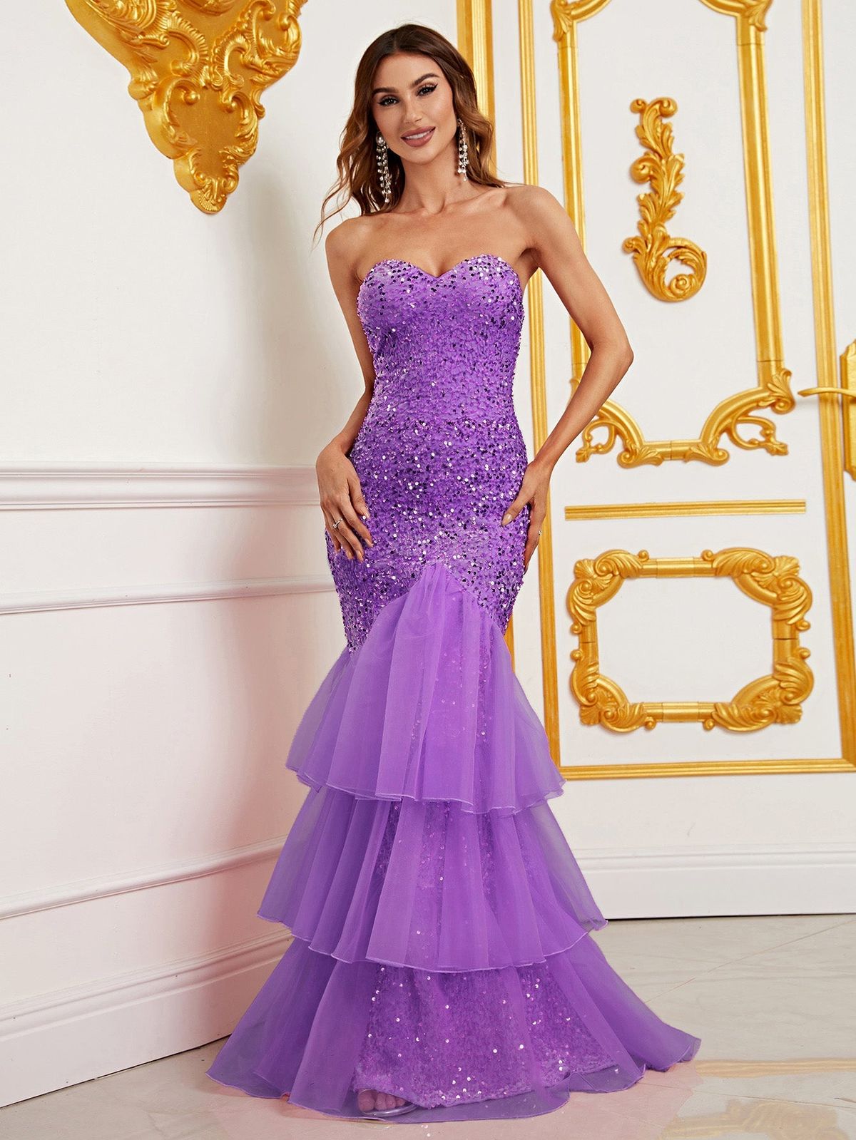 Style FSWD0371 Faeriesty Size M Sequined Purple Mermaid Dress on Queenly