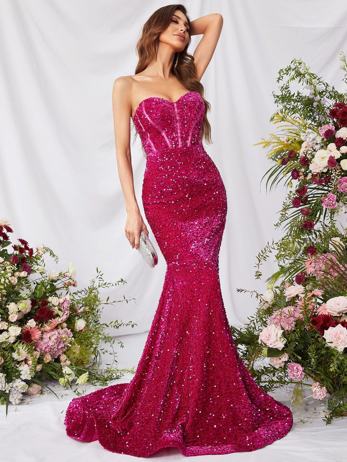 Style FSWD0633 Faeriesty Size M Prom Sequined Hot Pink Mermaid Dress on Queenly