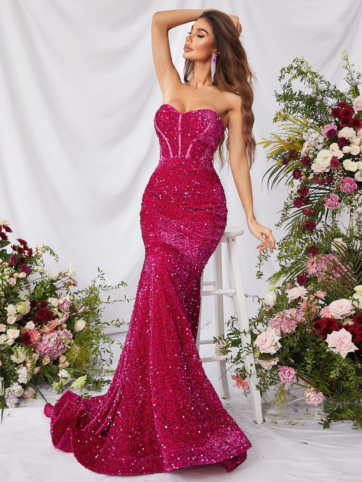 Style FSWD0633 Faeriesty Size XL Prom Sequined Hot Pink Mermaid Dress on Queenly