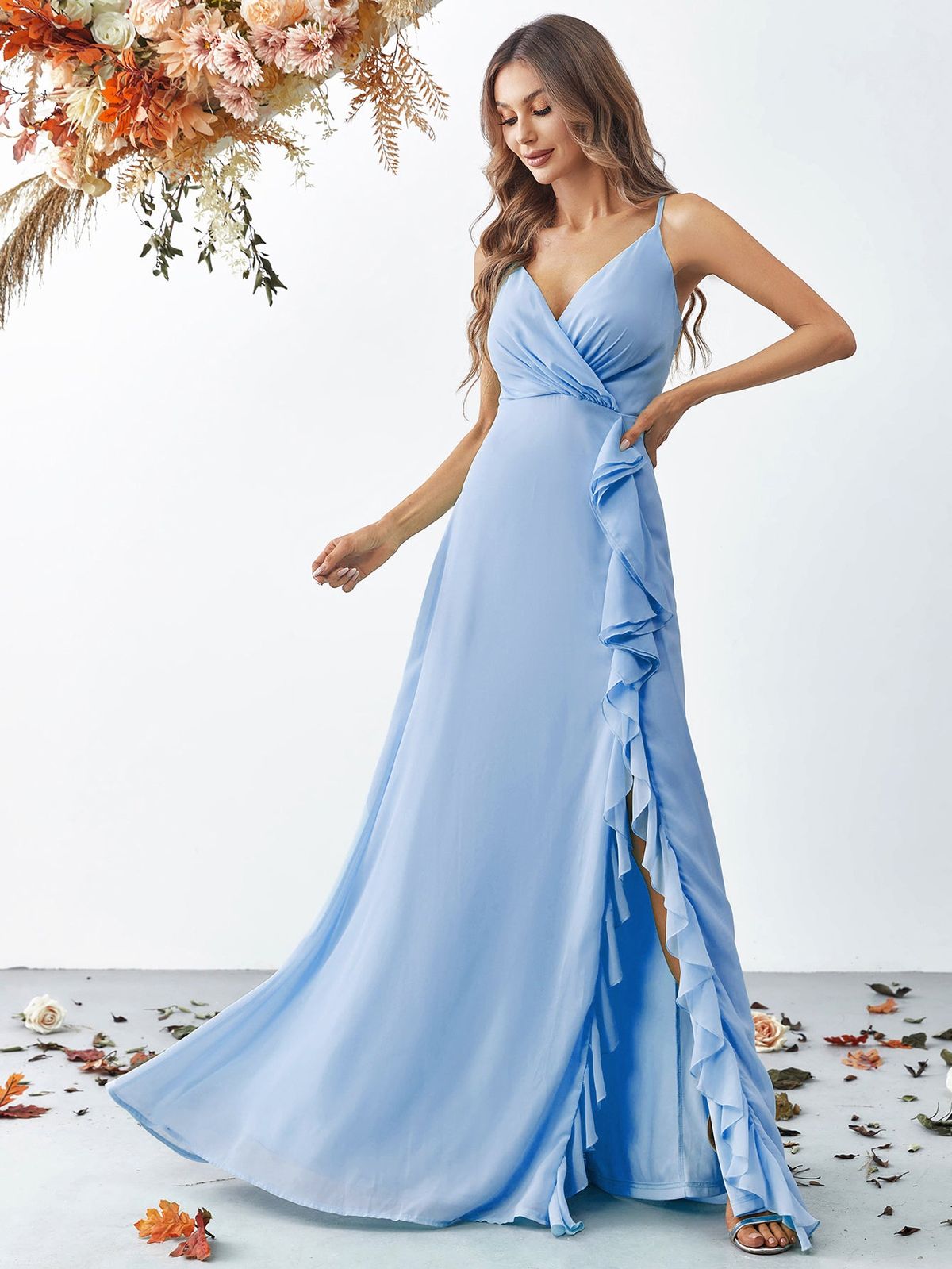 Style FSWD8057 Faeriesty Size M Blue Side Slit Dress on Queenly