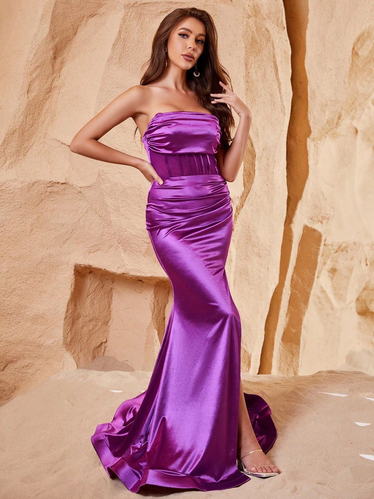 Style FSWD0628 Faeriesty Size XS Prom Satin Purple Side Slit Dress on Queenly
