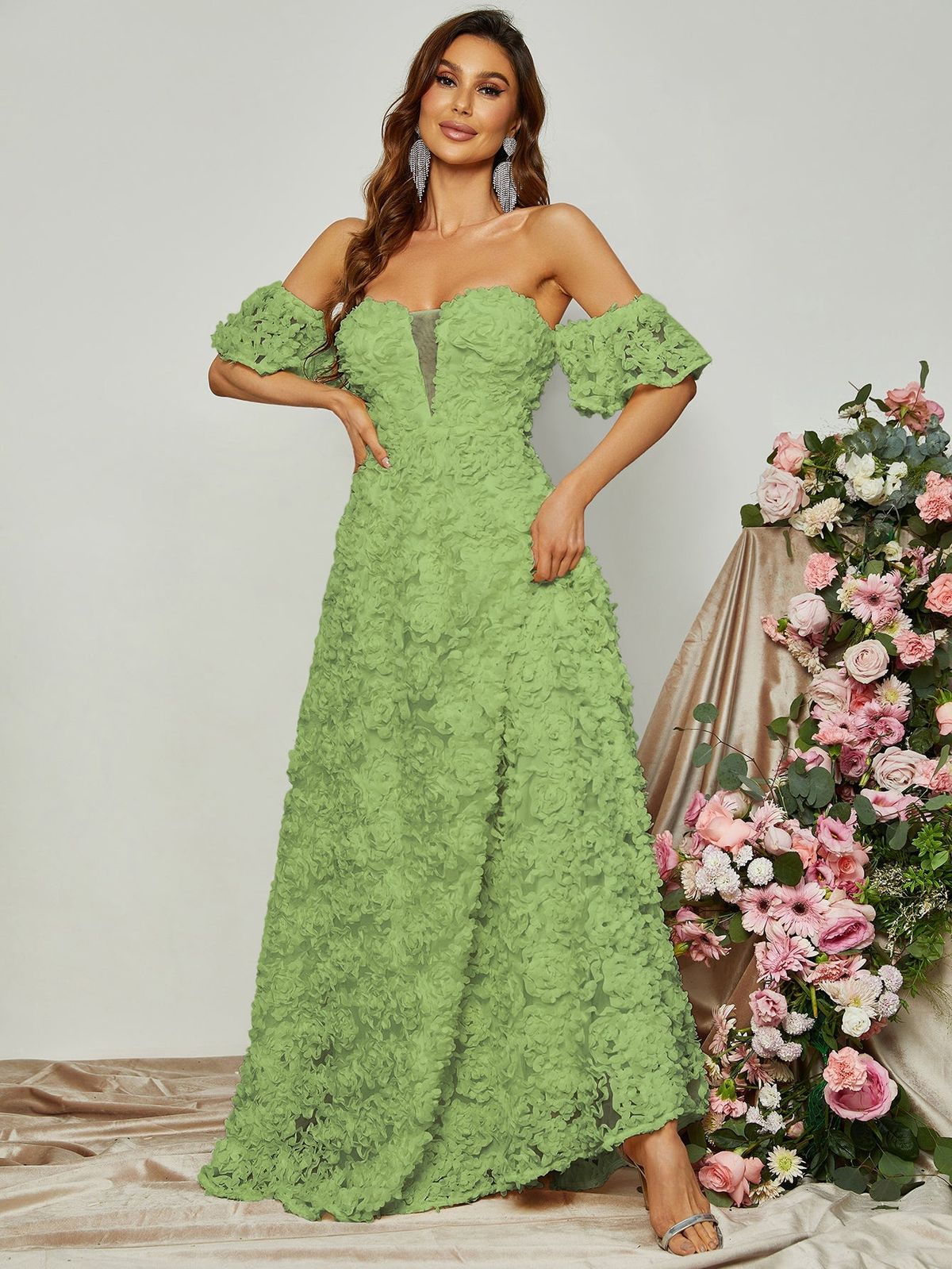 Style FSWD0832 Faeriesty Size XS Off The Shoulder Green Floor Length Maxi on Queenly