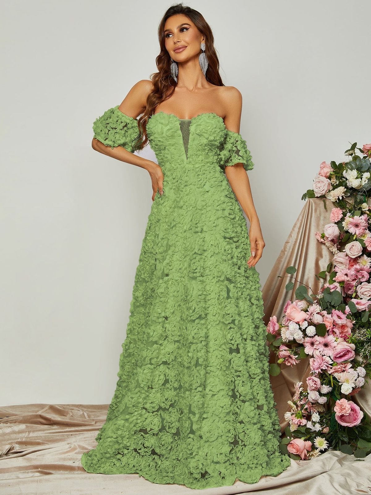 Style FSWD0832 Faeriesty Size M Off The Shoulder Green Floor Length Maxi on Queenly