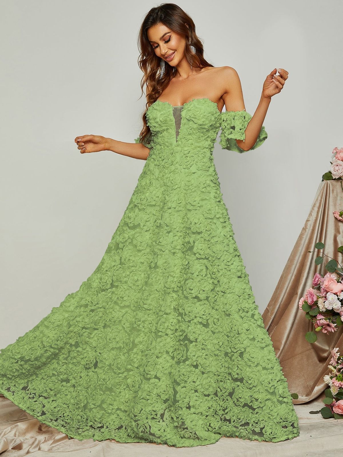 Style FSWD0832 Faeriesty Size L Off The Shoulder Green Floor Length Maxi on Queenly