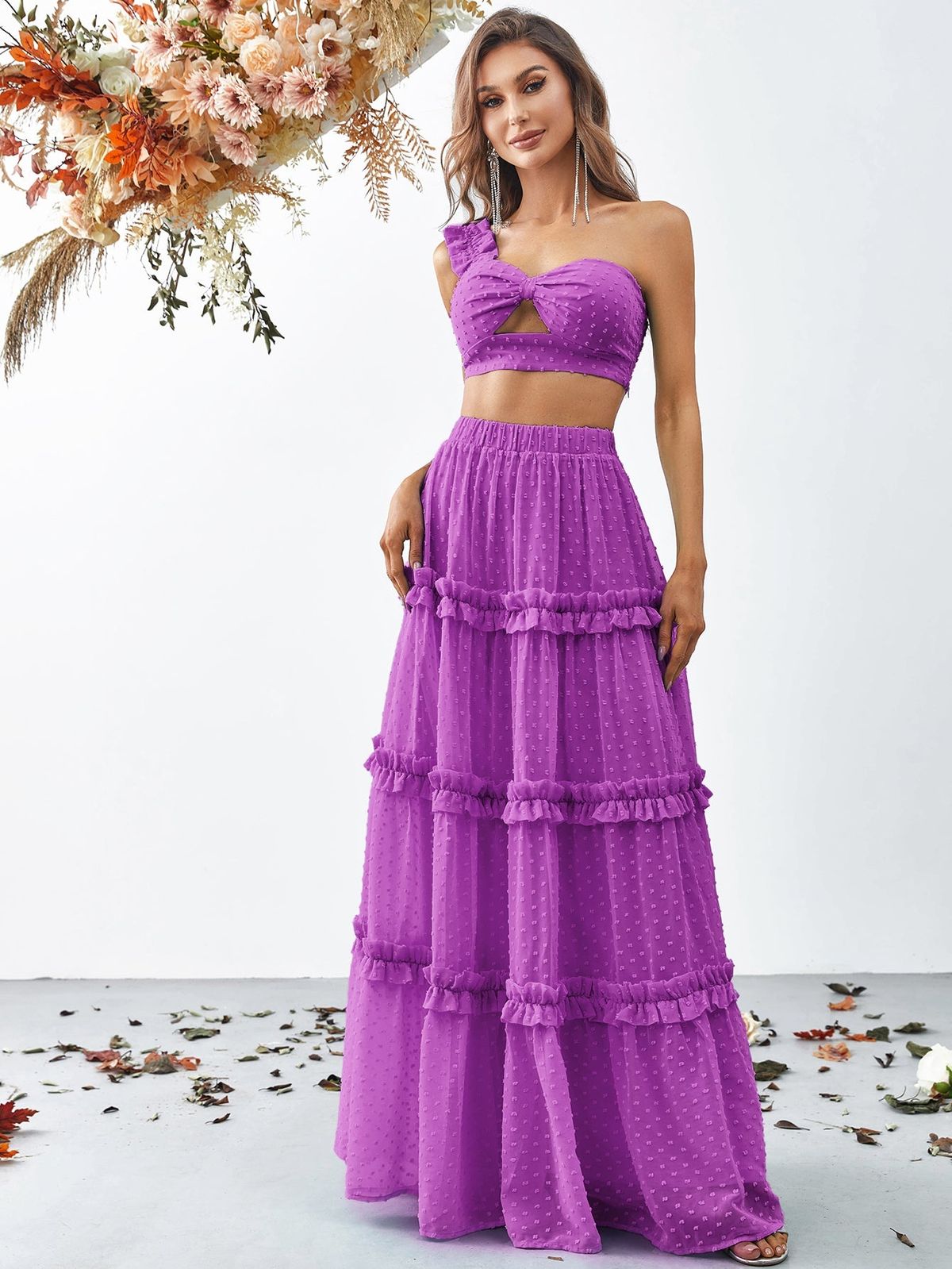 Style FSWU9004 Faeriesty Size L One Shoulder Purple Floor Length Maxi on Queenly