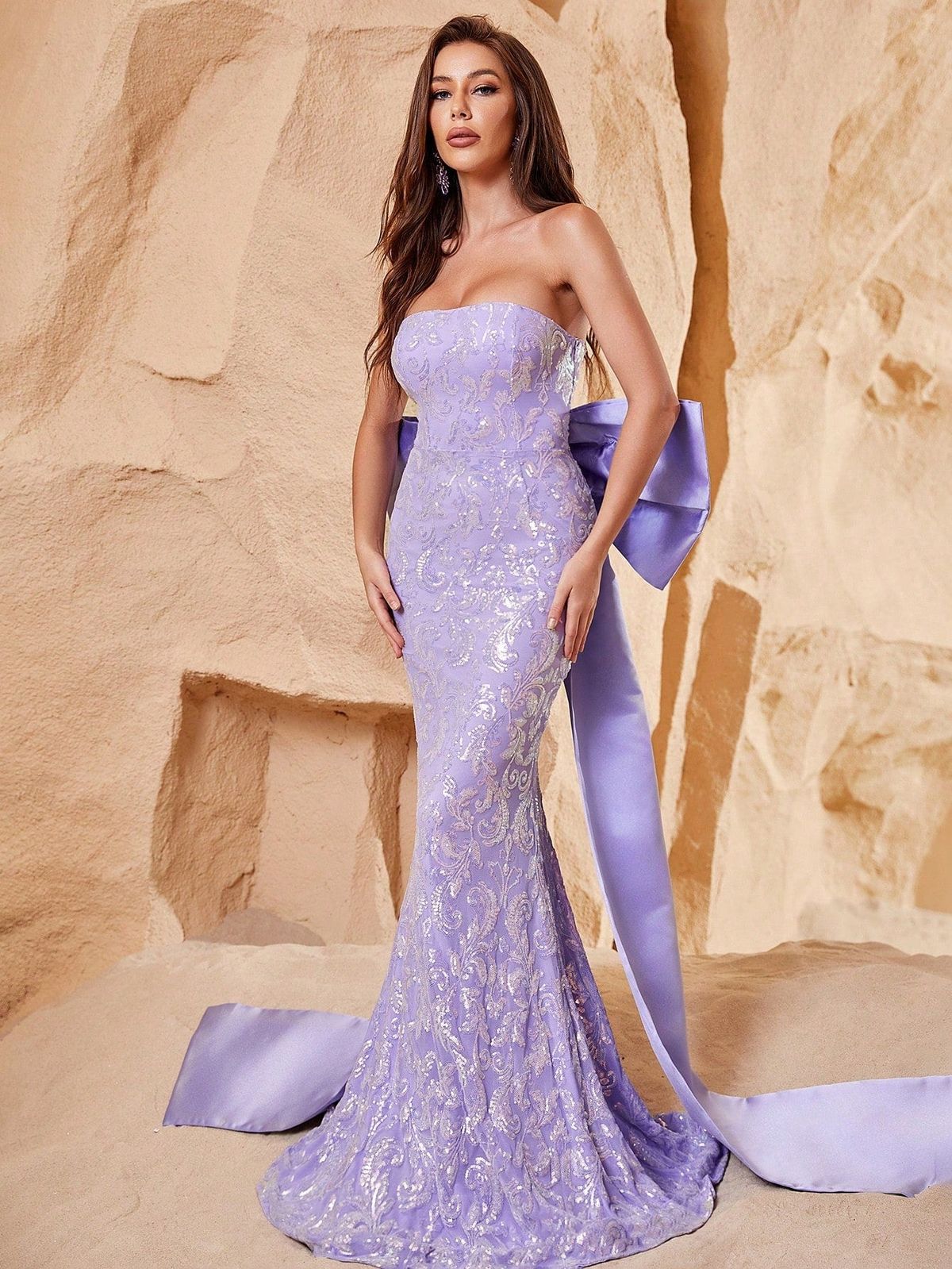 Style FSWD0595 Faeriesty Size M Nightclub Sequined Purple Mermaid Dress on Queenly